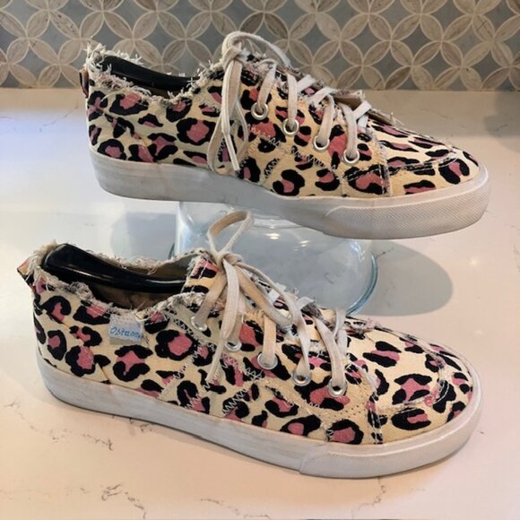 Obtaom Women Canvas Memory Foam Cheetah Animal Print Fashion Sneakers Shoes Sz 7 - Picture 2 of 11